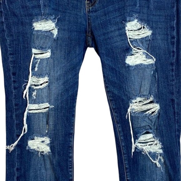KanCan Tobie Mid Rise Distressed Ripped Super Skinny Blue Jeans Women's Size XL - Picture 3 of 9